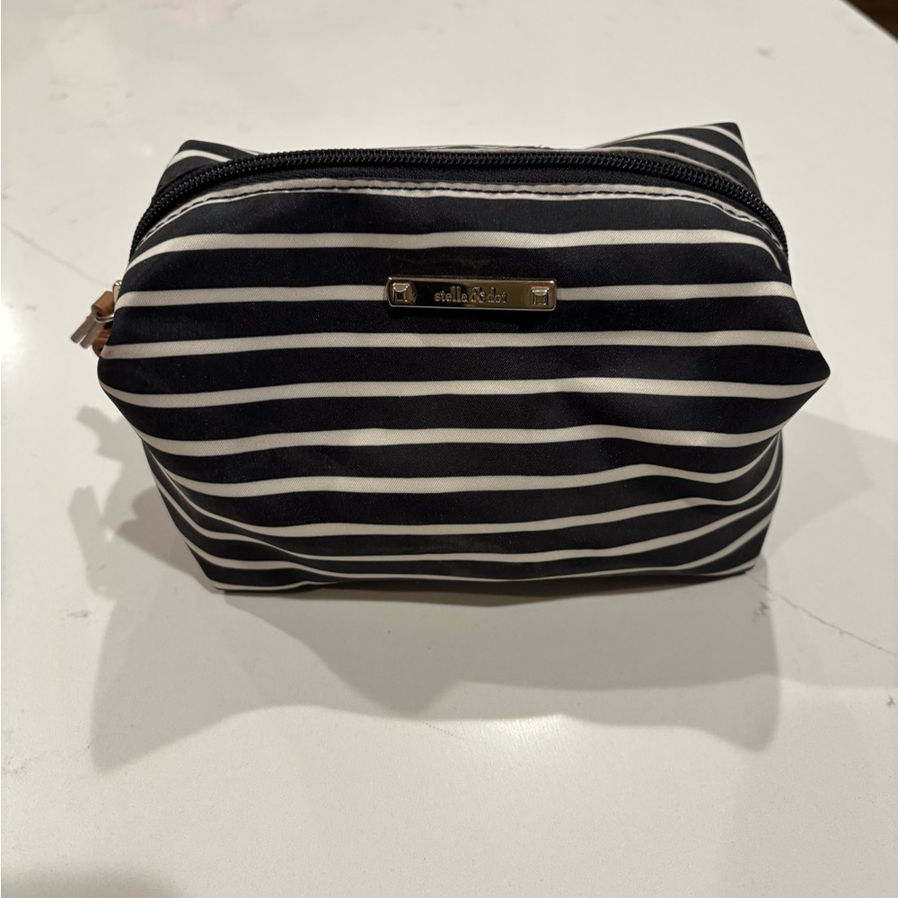 Stella & Dot Black and White Striped Cosmetic Bag